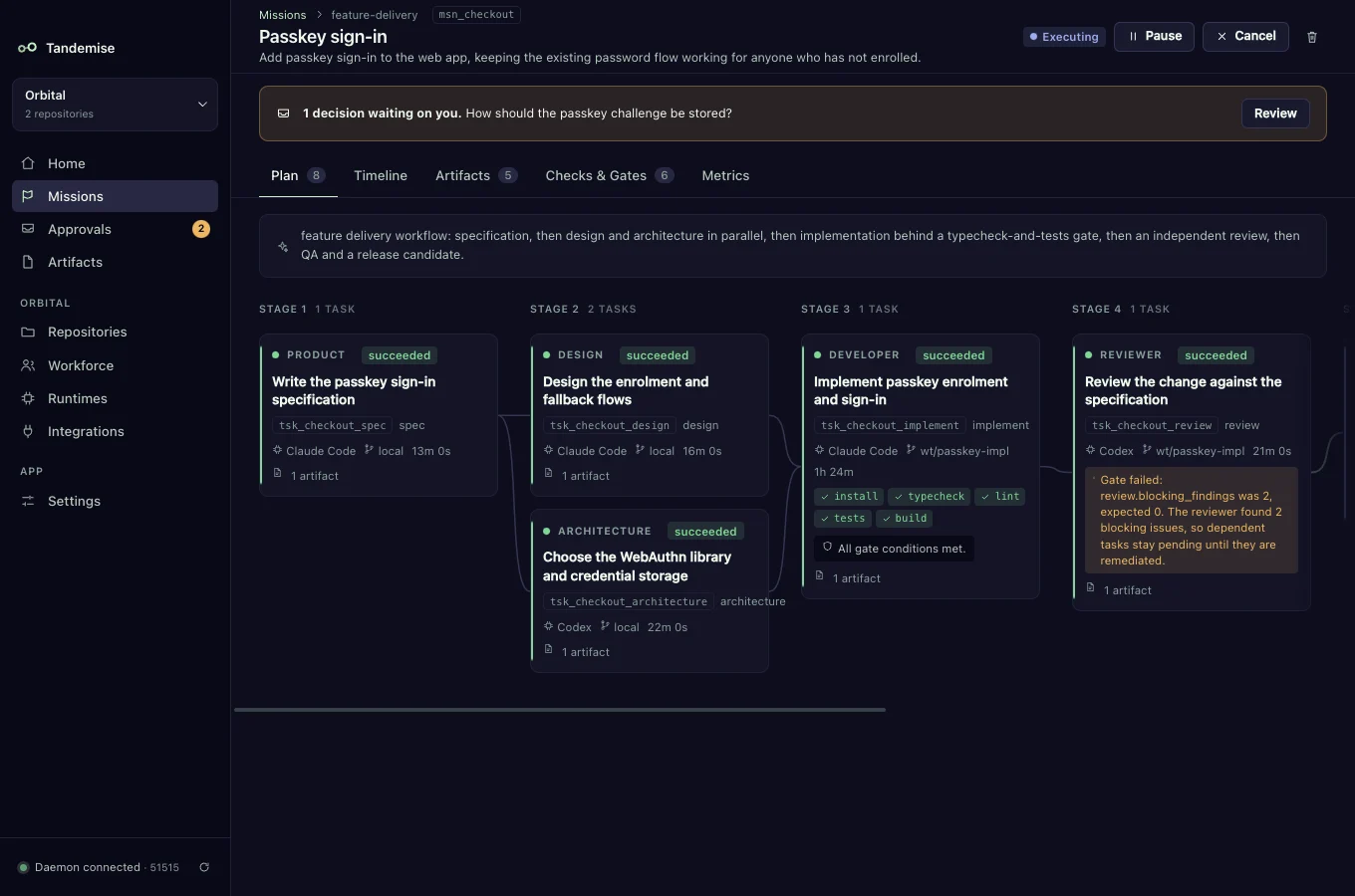 Tandemise desktop app — Mission plan