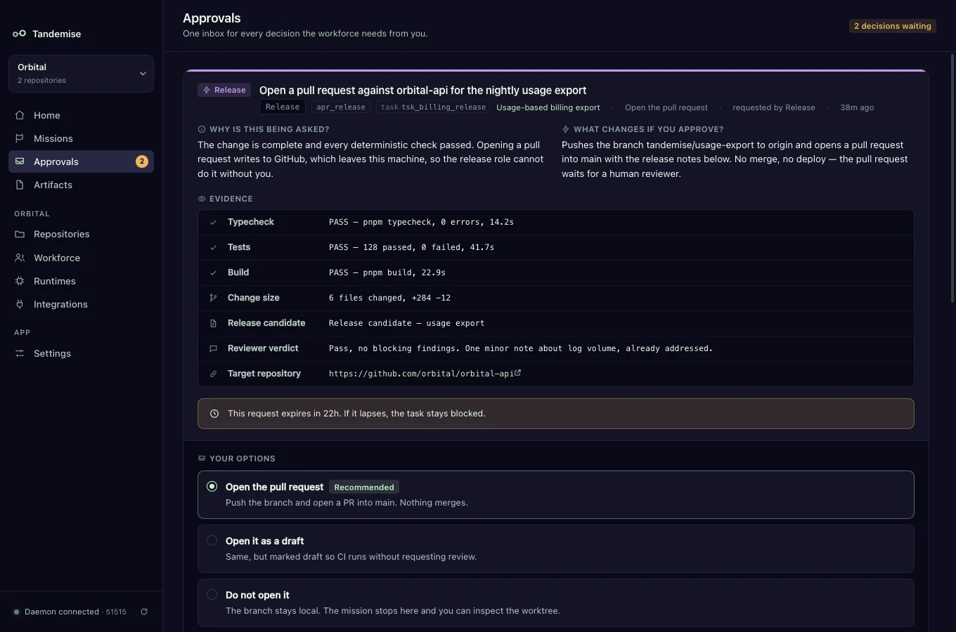 Tandemise desktop app — Approvals